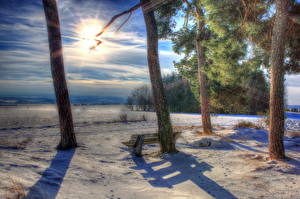 Pictures Seasons Winter Germany Snow Rays of light HDRI  Nature
