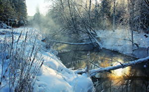 Bilder Jahreszeiten Winter Wald Fluss Schnee Bäume Natur