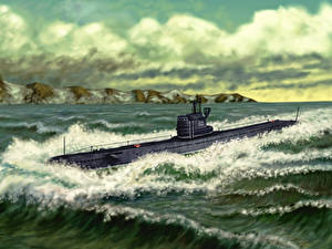 Bakgrundsbilder på skrivbordet Målade Ubåt  Militär