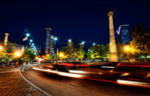 Fonds d'écran États-Unis Routes Parc Rayons de lumière Réverbère Nuit Olympic Atlanta Villes