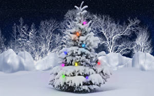 Desktop hintergrundbilder Feiertage Neujahr Weihnachtsbaum Schnee