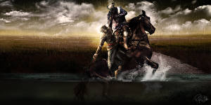 Bilder Assassin's Creed Assassin's Creed 3 Krieger Pferde Spiele