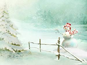 Sfondi desktop Giorno festivo Natale Pupazzi di neve Neve