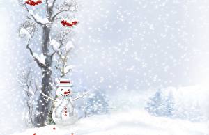 Sfondi desktop Giorno festivo Natale Pupazzi di neve Neve Fiocco di neve