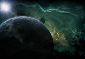 Bakgrundsbilder på skrivbordet Planet Ljusstrålar Rymden