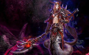 Picture Supernatural beings Demon Warrior Horns Mage Staff Fantasy