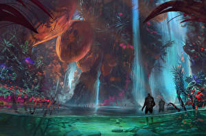 Tapety na pulpit Fantastyczny świat Wodospady Fantasy