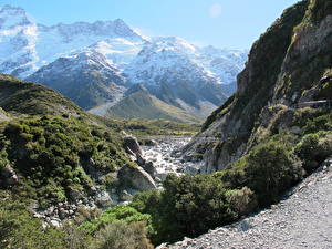 Фотография Гора Парки Камни Новая Зеландия Снега Кентербери Маунт Кук Нешнел Природа