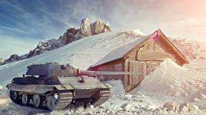 Bakgrundsbilder på skrivbordet World of Tanks Stridsvagn Snö E50-M Datorspel