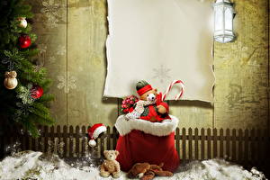 Bureaubladachtergronden Feestdagen Nieuwjaar Teddybeer Cadeau Kerstboom Sneeuwvlok