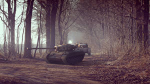 Papel de Parede Desktop World of Tanks Tanques Floresta árvores videojogo