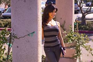 Pictures Denise Milani Singlet Smile Brunette girl young woman