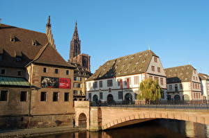 Обои для рабочего стола Франция Мост Страсбург Города