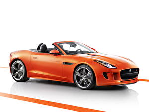 Bakgrundsbilder på skrivbordet Jaguar Orange Öppen bil Jaguar F-Type S automobil