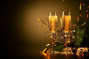 Images Holidays New year Champagne Stemware Ribbon