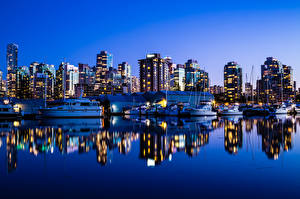 Bakgrundsbilder på skrivbordet Kanada Floder På natten Vancouver stad