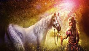 Hintergrundbilder Pferde Starren Fantasy Mädchens