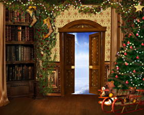 Sfondi desktop Giorno festivo Capodanno Ghirlanda elettrica Albero di Natale