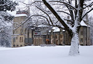 Hintergrundbilder Burg USA Schnee Bäume Pennsylvania Fonthill