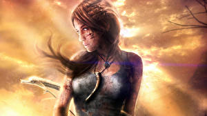 Bakgrundsbilder på skrivbordet Tomb Raider Tomb Raider 2013 Blick Ett linne Lara Croft spel Unga_kvinnor