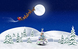 Bureaubladachtergronden Feestdagen Nieuwjaar Vectorafbeelding Hemelgewelf Kerstboom Sneeuw Maan Nacht
