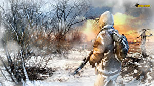 Wallpapers Survarium Warriors Assault rifle Snow Trees Games