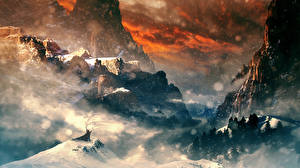 Papel de Parede Desktop Mundo fantástico Montanhas Neve Fantasia