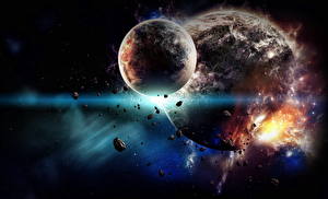 Bureaubladachtergronden Catastrofe Planeten Planetoïde Ruimte