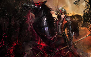 Wallpapers Warrior Horses Horns Armor Fantasy Girls