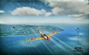 Bakgrundsbilder på skrivbordet War Thunder Flygplan Molnen Kawasaki Ki-61 spel