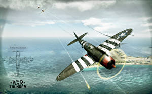 Bakgrundsbilder på skrivbordet War Thunder Flygplan Himmel Molnen P-47D Thunderbolt Datorspel