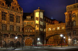 Bureaubladachtergronden Duitsland Frankfurt am Main Straatverlichting Nacht HDR Steden