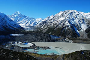 Фотографии Гора Парки Новая Зеландия Снег Cook National Природа