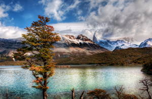 Bureaubladachtergronden Een meer Berg Hemelgewelf Argentinië Wolken Bomen HDR Natuur