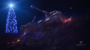 Bakgrundsbilder på skrivbordet World of Tanks Stridsvagnar Helgdagar Nyår Natt Julgran dataspel