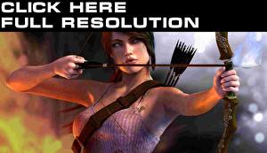 Fondos de escritorio Tomb Raider Tomb Raider 2013 Asaeteador Guerrero Contacto visual Cabello negro Nia Lara Croft Flechas Arco arma Juegos 3D_Gráficos Chicas