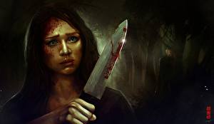 Bakgrunnsbilder Gothic Fantasy Krigere Blod Blikk Fantasy Unge_kvinner
