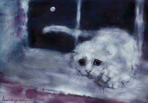 Papel de Parede Desktop Gato Desenhado Pintura Ver um animal
