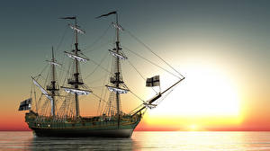 Bakgrundsbilder på skrivbordet Fartyg Segelfartyg Soluppgångar och solnedgångar Solen