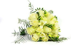 Tapety na pulpit Róże Bukiety Biały Kwiaty