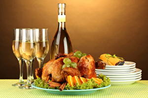 桌面壁纸，，肉類產品，焗鸡，葡萄酒，酒杯，食物