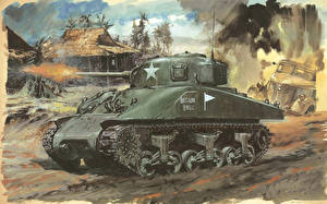 Bureaubladachtergronden Tanks M4 Sherman Schiet Sherman M4A1
