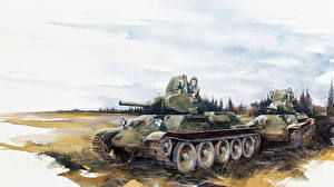 Обои Танки Рисованные Солдат Т-34-76 Армия