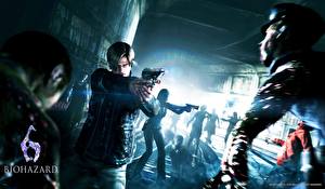 Bakgrundsbilder på skrivbordet Resident Evil Resident Evil 6 Krigare Pistoler Leon S. Kennedy spel