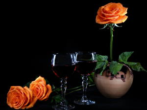 Hintergrundbilder Rose Orange Weinglas Blumen