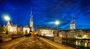 Картинка Швейцария Дома Дороги Небо Облако Уличные фонари HDR Цюрих город
