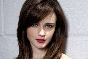 Pictures Alexis Bledel Staring Face Brunette girl Hair Red lips Celebrities