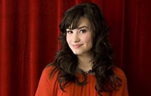 Wallpaper Demi Lovato Glance Face Smile Brunette girl Hair Celebrities