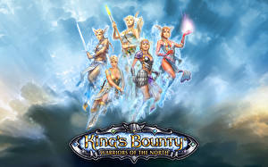 Bakgrundsbilder på skrivbordet King's Bounty Krigare Magi Himmel Spjut Datorspel Unga_kvinnor
