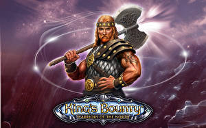 Bakgrundsbilder på skrivbordet King's Bounty Krigare Män Rustning Stridsyxa Blick spel